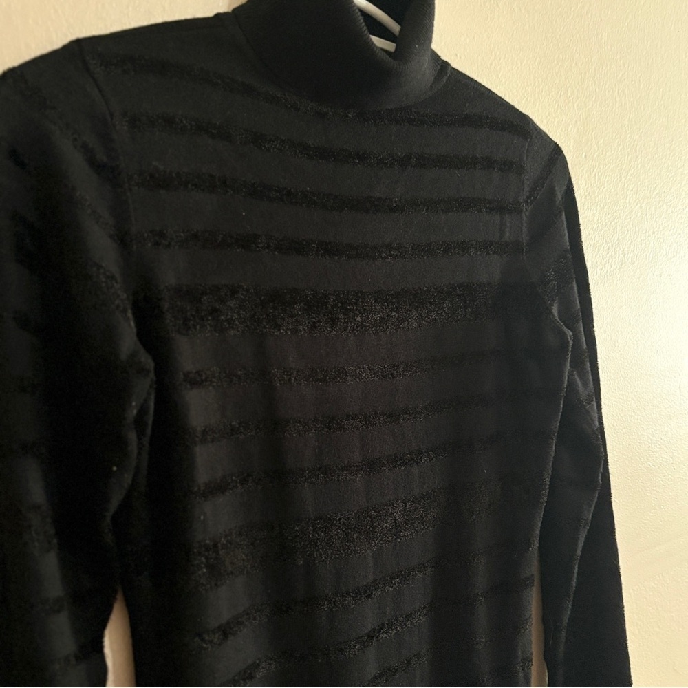 Guess Black Turtleneck Sweater with Velvet Textured Stripes - Small EUC - Picture 4 of 14